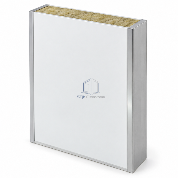 STJH-ROCK-WOOL-CLEANROOM-SANDWICH-PANEL-ALFRAME-100 thick aluminum-framed rock wool panel on white background