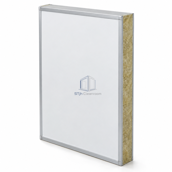 STJH-ROCK-WOOL-CLEANROOM-SANDWICH-PANEL-ALFRAME-75 medium-depth mineral wool wall panel on white background