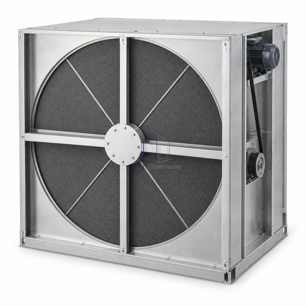 STjh 36-inch 3400 CFM rotary heat recovery wheel with removable media segments in a medium cassette on white.