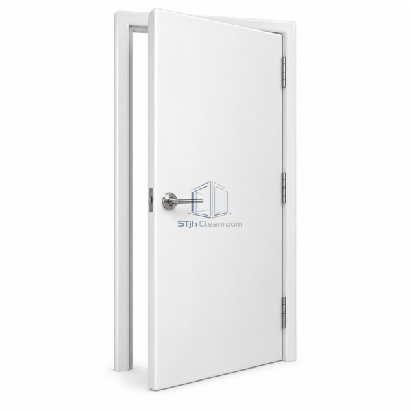 STjh solid seamless FRP cleanroom door on a white background with a smooth opaque molded leaf and GRP surround.