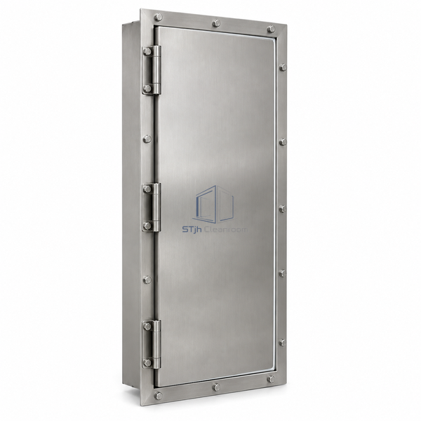 STjh 21 x 45 in elongated stainless explosion-relief door with a hinged rectangular panel and bolt-on frame on white.