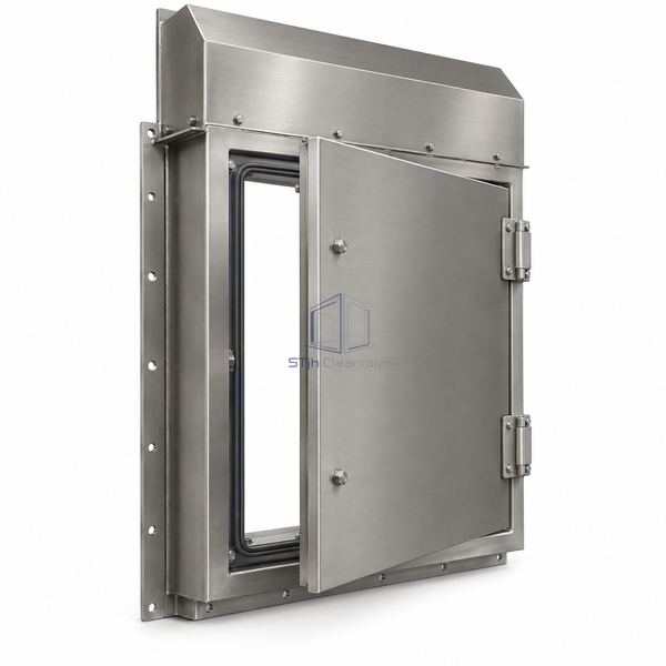 STjh air-cushion explosion door with a rectangular stainless housing and hinged relief lid on a white background.