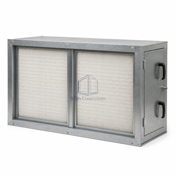 STJH-SIDE-ACCESS-HEPA-HOUSING-2W wide galvanized housing with two HEPA elements side by side