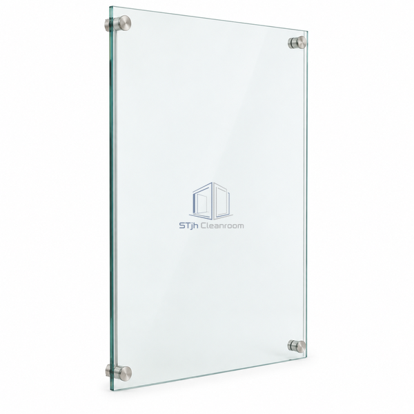 STjh 24 x 36 in portrait frameless single-glazed observation window shown on white with a clear pane and concealed edge supports.