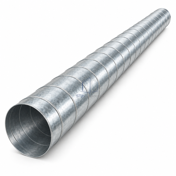 STJH-SPIRAL-GALVANIZED-STEEL-DUCT-DN100 main product on white showing narrow spiral-seam tube