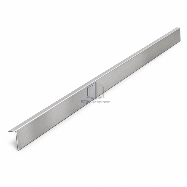 STJH-STAINLESS-STEEL-CLEANROOM-CORNER-GUARD-38X1219-CEMENT narrow adhesive stainless corner guard on a white background