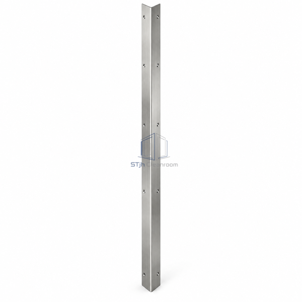 STJH-STAINLESS-STEEL-CLEANROOM-CORNER-GUARD-51X2438-SCREW long screw-fixed stainless guard on a white background