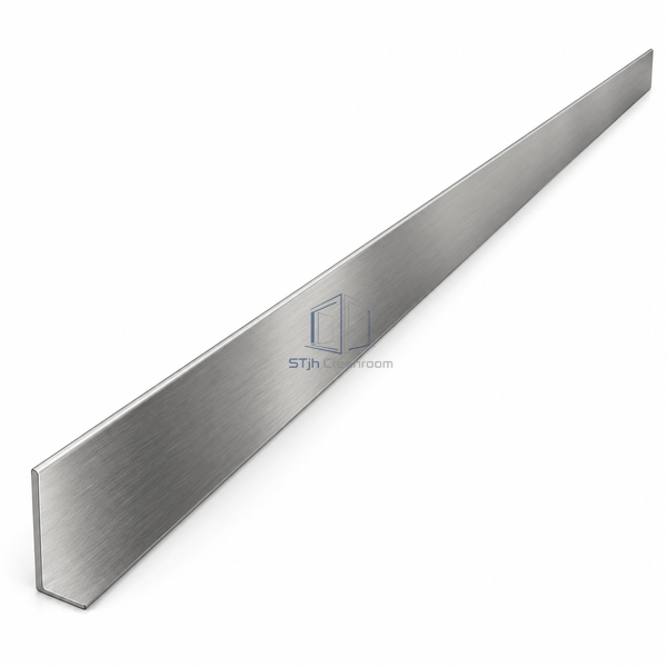 STJH-STAINLESS-STEEL-CLEANROOM-CORNER-GUARD-89X2438-CEMENT wide-wing stainless corner cover on a white background