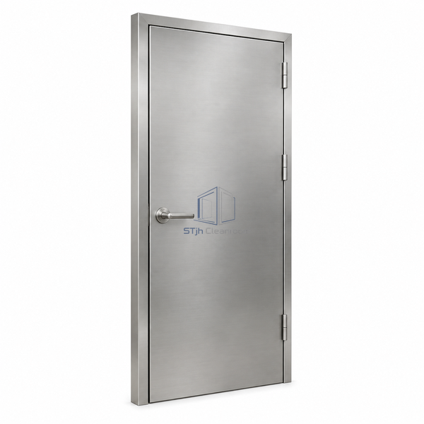 STjh 304 stainless aluminum-honeycomb cleanroom door displayed against white, with an opaque blade and clad surround.