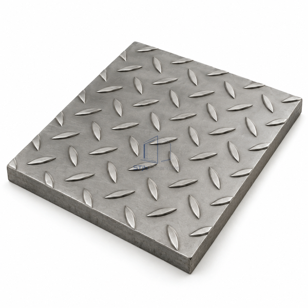 STJH 316L stainless steel floor plate with teardrop projections and thick complete edge on white