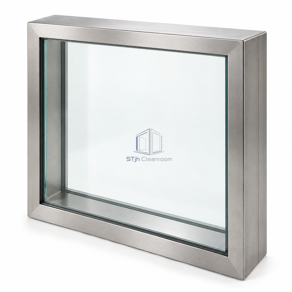STjh 304 stainless double-flush window on a white background, showing two clear glass faces aligned with the stainless perimeter.
