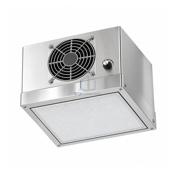 STjh miniature 300 mm square stainless ULPA FFU with compact fan grille and sealed filter frame