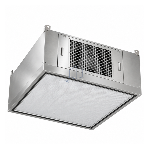 STjh 600 mm square stainless ULPA FFU with top intake grille and gel-seal filter frame