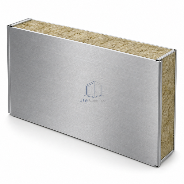 STJH-STAINLESS-STEEL-ROCK-WOOL-CLEANROOM-PANEL-HANDMADE-75 stainless mineral sandwich panel on white background