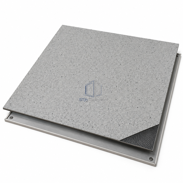 STJH raised-access static-dissipative PVC tile sample with complete square shape and compact 2 mm edge on white