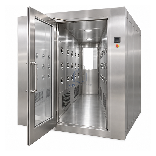 STjh two-to-three-person SUS304 air shower with a 2000 mm passage and two stainless nozzle sections