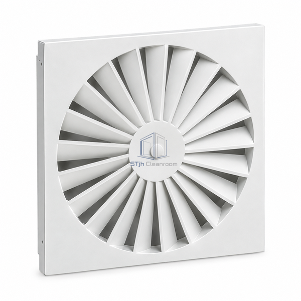STJH-SWIRL-CEILING-AIR-DIFFUSER-300 white-background main view of compact white radial swirl face