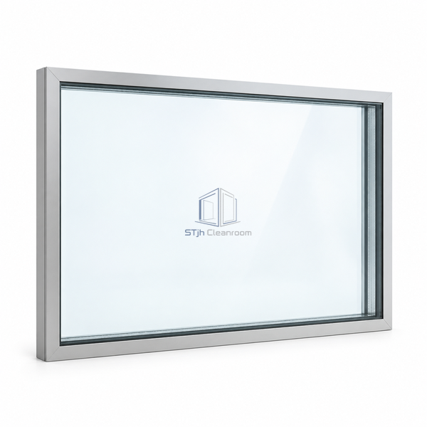 STjh 1000 x 800 mm landscape cleanroom window on white, showing clear double glazing and a low rectangular outline.