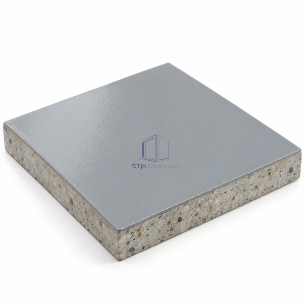 STJH WB020-030 cured waterborne epoxy sample with a smooth semi-gloss face and two-layer cut edge on white