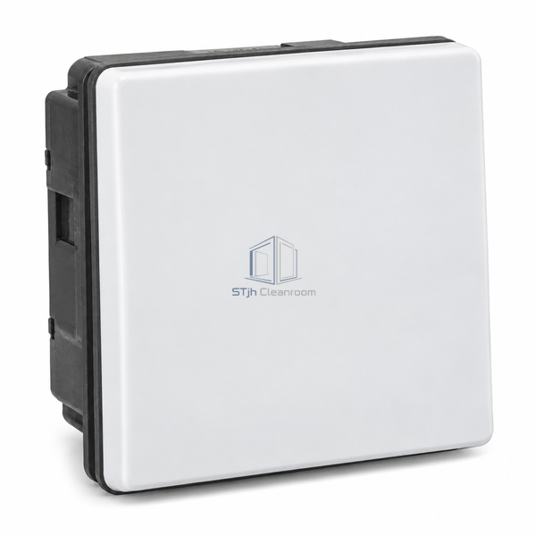 STJH square microwave door switch with smooth face and gasket edge shown on white.