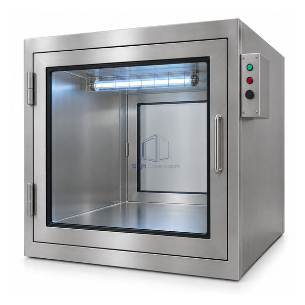 STjh medium 600 mm static 304 stainless UV-C pass box with broad glass door and protected 30 W chamber lamp
