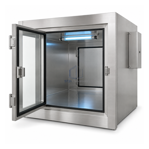 STjh large 700 mm static 304 stainless UV-C pass box with oversized interlocked door and reinforced lamp chamber