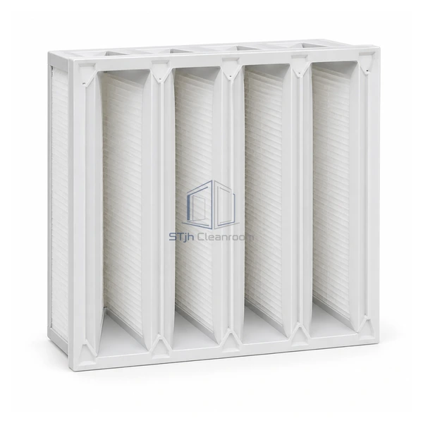 STJH-V-BANK-MEDIUM-FILTER-MERV11 white four-bank medium-efficiency filter on a white background