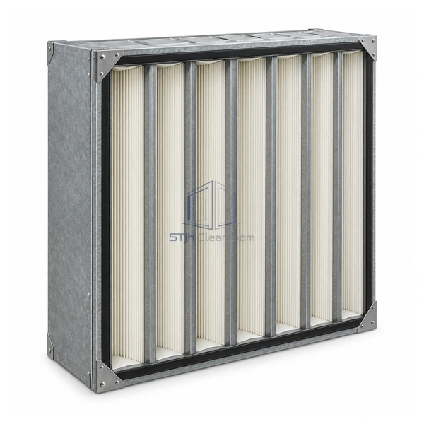 STJH-V-BANK-MEDIUM-FILTER-MERV15 galvanized eight-bank medium-efficiency filter on a white background
