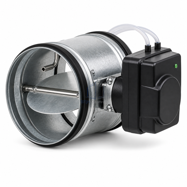STJH-VARIABLE-AIR-VOLUME-CONTROL-DAMPER-DN100 white-background main image of compact VAV unit with external controller