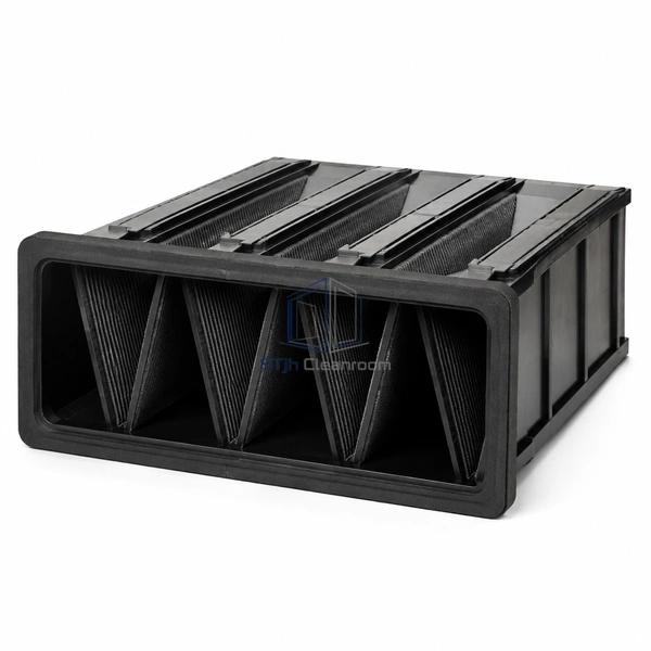 STJH-VBANK-CARBON-FILTER-592X287 low-profile black V-bank carbon filter on a white background