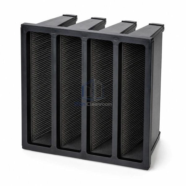 STJH-VBANK-CARBON-FILTER-592X592 square black carbon V-bank filter with full-depth pleated channels