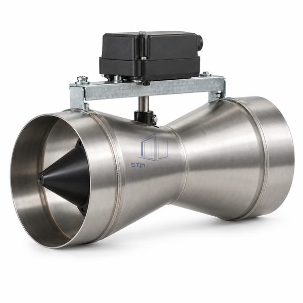 STJH-VENTURI-AIRFLOW-CONTROL-VALVE-10IN-SINGLE white-background main view of single tapered stainless valve