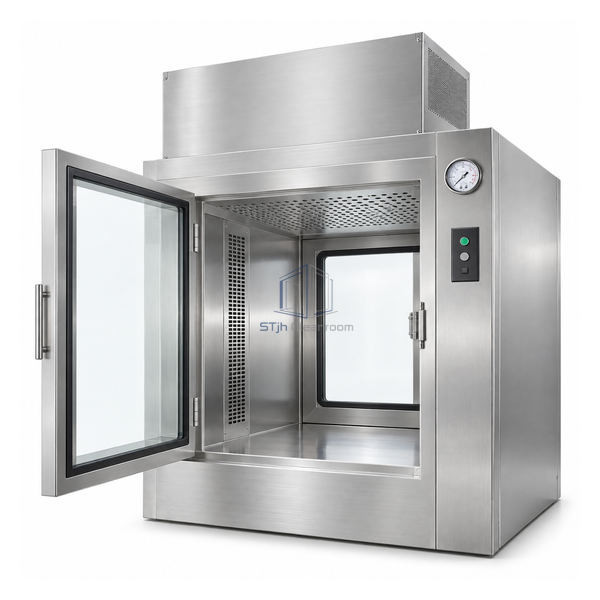 STjh medium 600 mm stainless vertical unidirectional pass box with enlarged HEPA plenum and side return-air channel