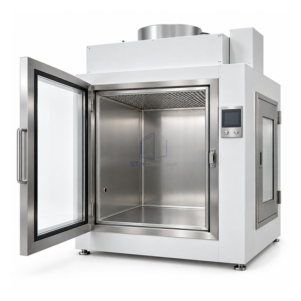 STjh large 700 mm vertical unidirectional pass box with broad white shell, stainless chamber and full-width HEPA housing