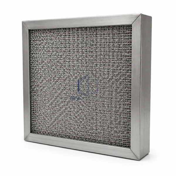 STJH-WASHABLE-STEEL-MESH-FILTER-SS50 brushed stainless frame with washable metal mesh on white